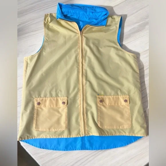 Chaps Womens Sz X-Large Reversible Hooded Neon Golf Rain Vest Nautical Sport - Picture 7 of 7